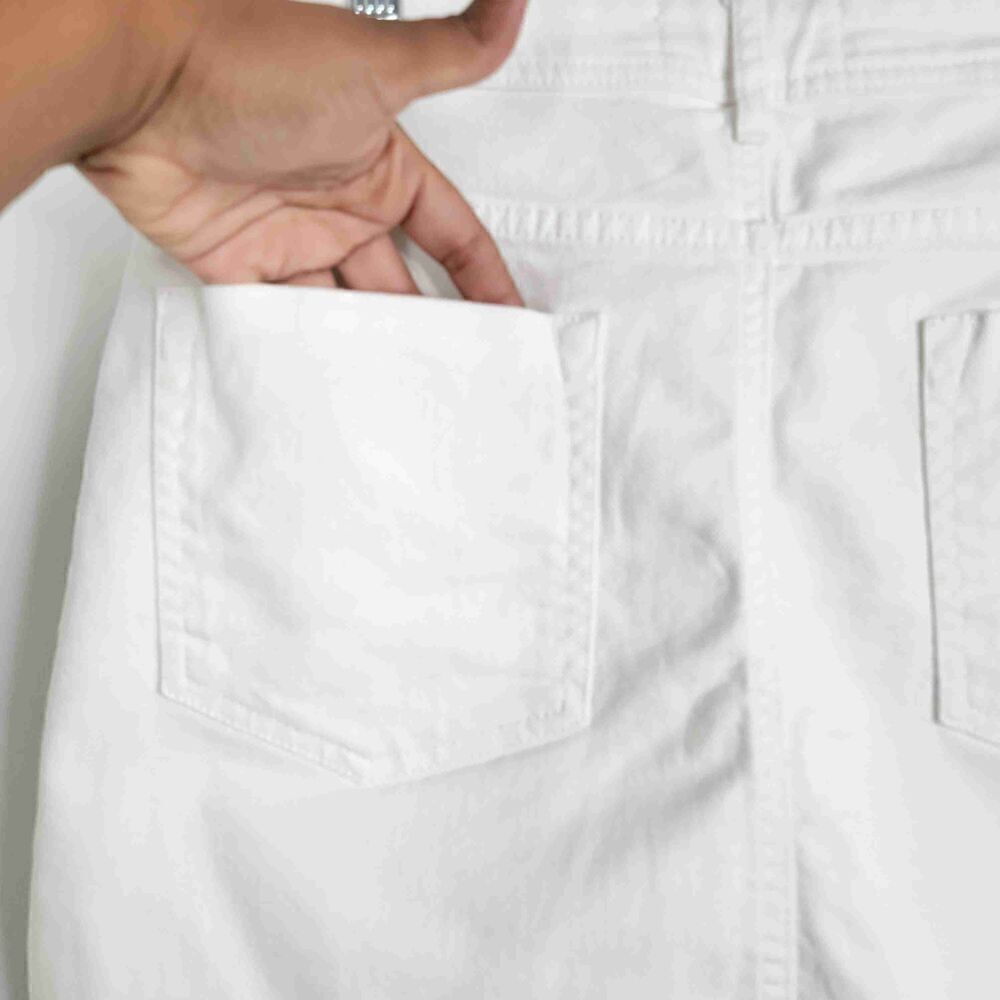 Zara Basic White Denim Mini Skirt Side Stripes Front Pockets Belt Loops Large - Picture 6 of 9
